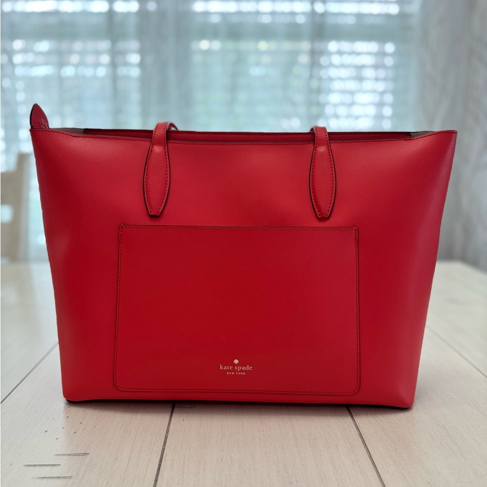 Kate Spade Red Leather Tote with Minimalist Design